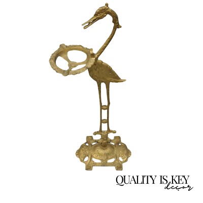 Art Deco Cast Iron Stork Bird Ashtray Smoking Stand Crane Heron by Sandel