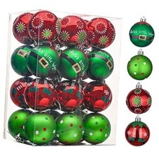 Christmas Ornaments Set, 24ct Elf Red Green White Shatterproof Christmas Tree