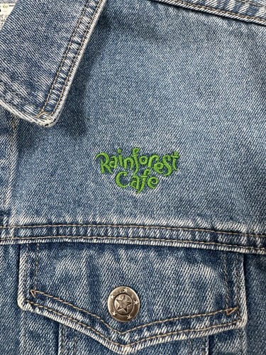 Vintage Rainforest Cafe Jean Jacket Youth Size Large Blue Denim Embroidered - Picture 5 of 8