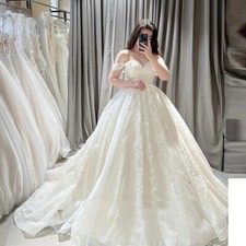 Elegant Wedding Dresses Lace Sweetheart Glitter Sweep Train Tulle Bridal Gowns