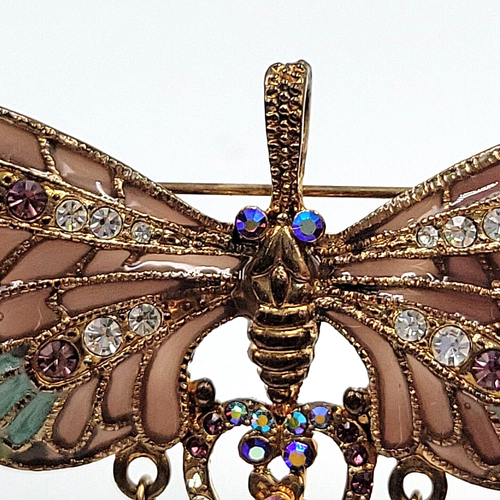 Vintage Enameled Cloisonne Butterfly Brooch/Pendant W/Rhinestones & 3 Beads - Picture 7 of 15