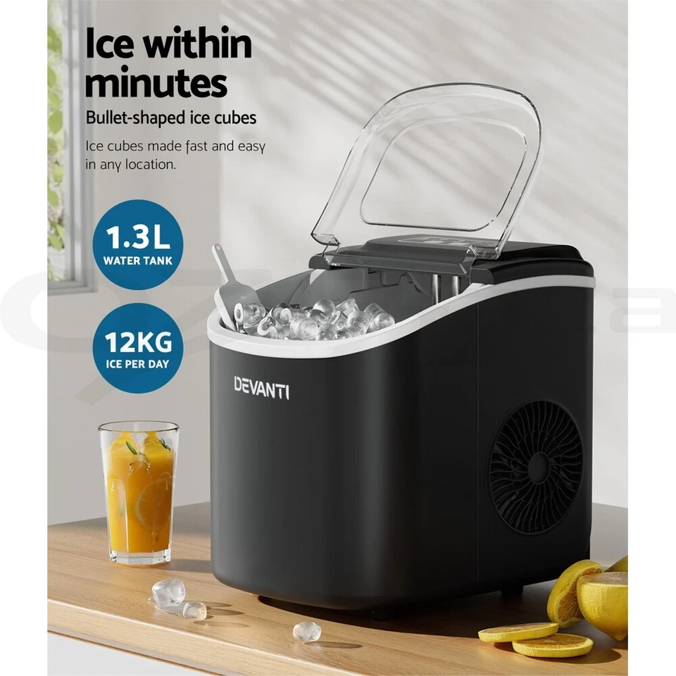 Devanti Portable Ice Maker Machine Ice Cube Tray 12kg Bar Countertop Black - image 3 of 4