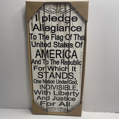 I PLEDGE OF ALLEGIANCE TO THE FLAG Wood Style Wall Hanging Decor 7''X 16'' NEW