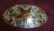 Beautiful Large Engraved Silver & Gold floral & Star Hair Barrette
