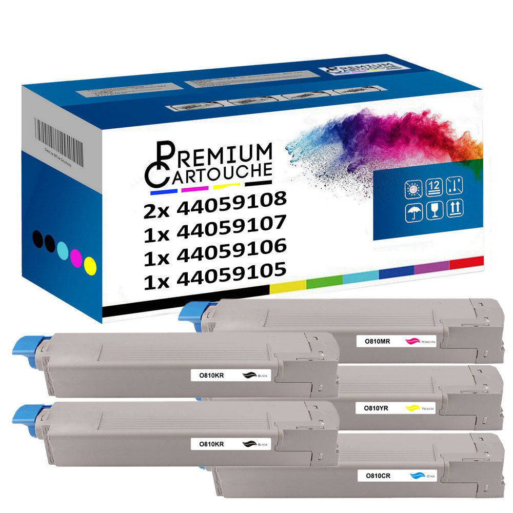 Toner 44059108 Noir et Couleur OKI - Pack de 5 Cartouches Compatibles pour Imprimante Laser Bureau