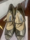 Jimmy Choo Sz 37 Textured Peep Toe Advent  Metallic Pump Platinum/Bronze 4.5 in — photo 6