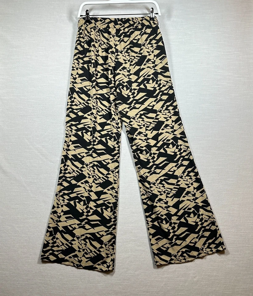 Arden B Pants Woman Small Black Tan Silk Geometric Flare Lightweight Boho - Image 2 of 4