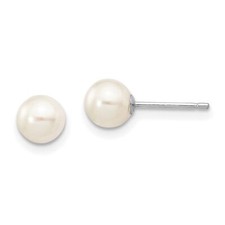 White Round Round Freshwater Cultured Pearl Post Earrings in Real 14k White Gold