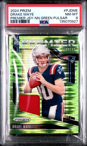 2024 PANINI PRIZM PREMIER JERSEYS NEON GREEN PULSAR #PJDME DRAKE MAYE RC PSA 8