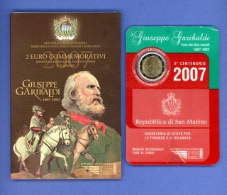 San Marino 2 Euro 2007 Giuseppe Garibaldi ST & BU mit OVP Blister Folder