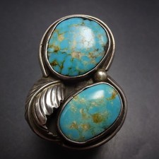 SIGNED Old Vintage NAVAJO 1960s 1970s TURQUOISE Sterling Silver RING size 7