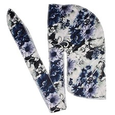 Floral Print Men Soft Silk Durag Long Tail Straps Spandex Wave Cap Black