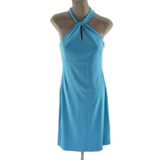 Ann Taylor LOFT Halter Dress Womens 8 Blue Twist Keyhole Sheath Cocktail New Y2K