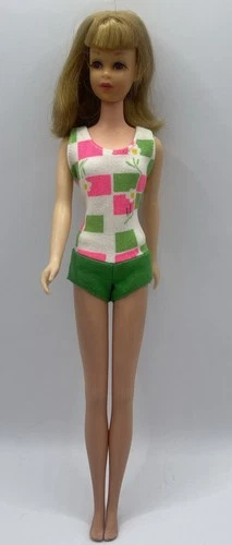 No Doll! 1966-1967 Mattel Francie #1130 Original Swimsuit Print w/ Green Bottom