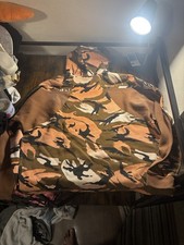 Adidas Men's Brown Desert Camo Printed Zipper Long Sleeve Pullover Hoodie S  M