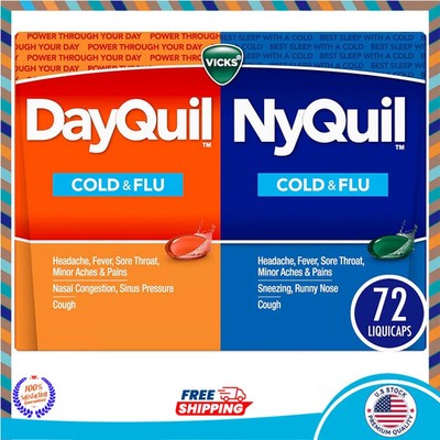 Vicks DayQuil and NyQuil Cold and Flu Relief Multi Symptom 72 Liquicaps
