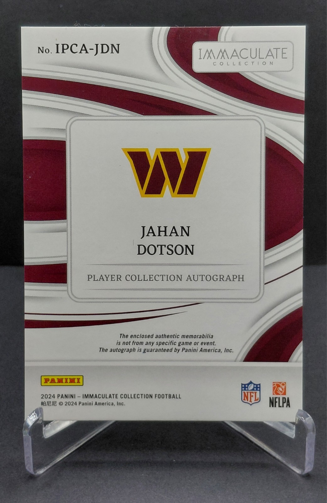 Jahan Dotson-2024 Panini Immaculate Collection #IPCA-JDN- Triple Patch Auto view 2