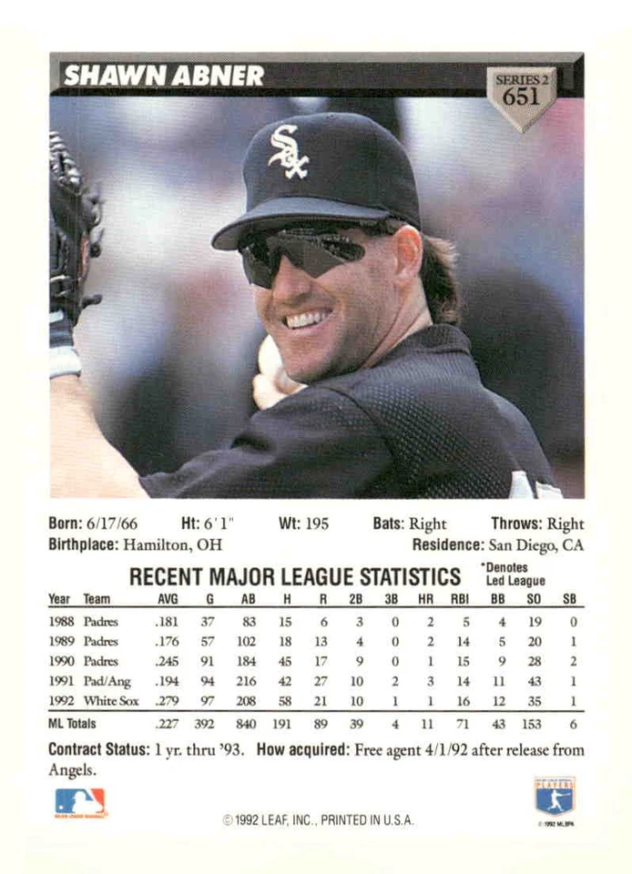 1993 Donruss #651 Shawn Abner - Image 2 of 2