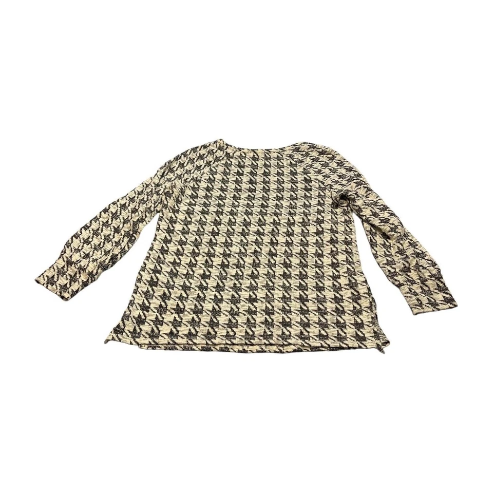 Suéter feminino Sharagano médio marfim preto Houndstooth algodão zíper manga raglan - Imagem 3 de 4