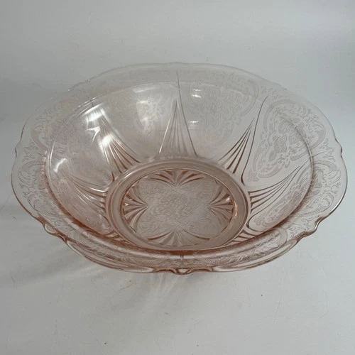 Hazel Atlas ROYAL LACE Pink Depression Glass 3 Toed 10" Rolled Edge Bowl VINTAGE