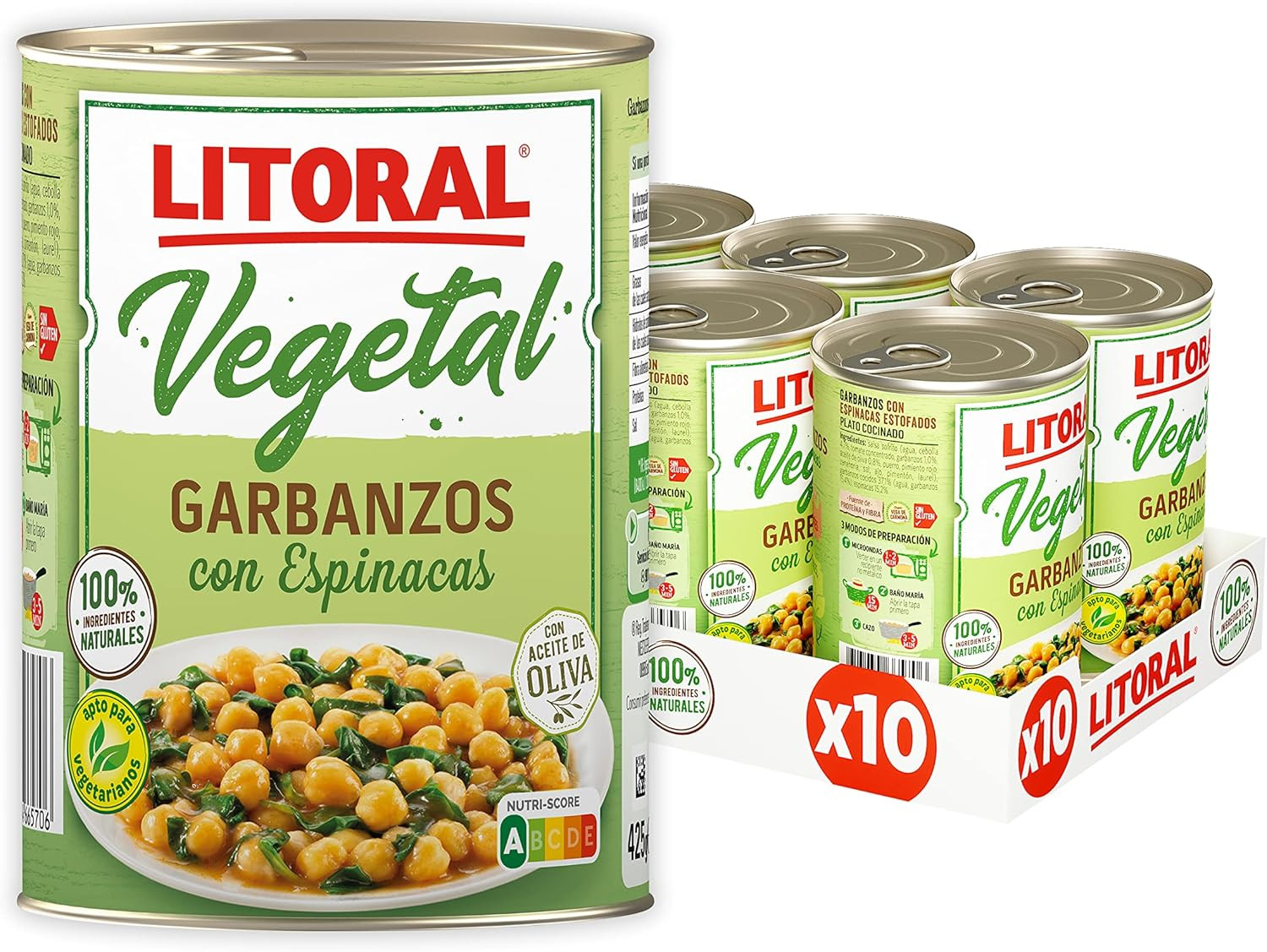 Litoral Vegetal Garbanzos con Espinacas - Plato Preparado Sin Gluten - Pack de 1