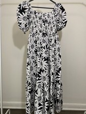 INC International Concepts Smocked Puff Sleeve Midi Dress Floral Size PM