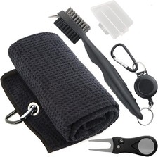 Golf Towel Microfiber Waffle Pattern with Clip, Club Brush Grooves Cleaner Divot