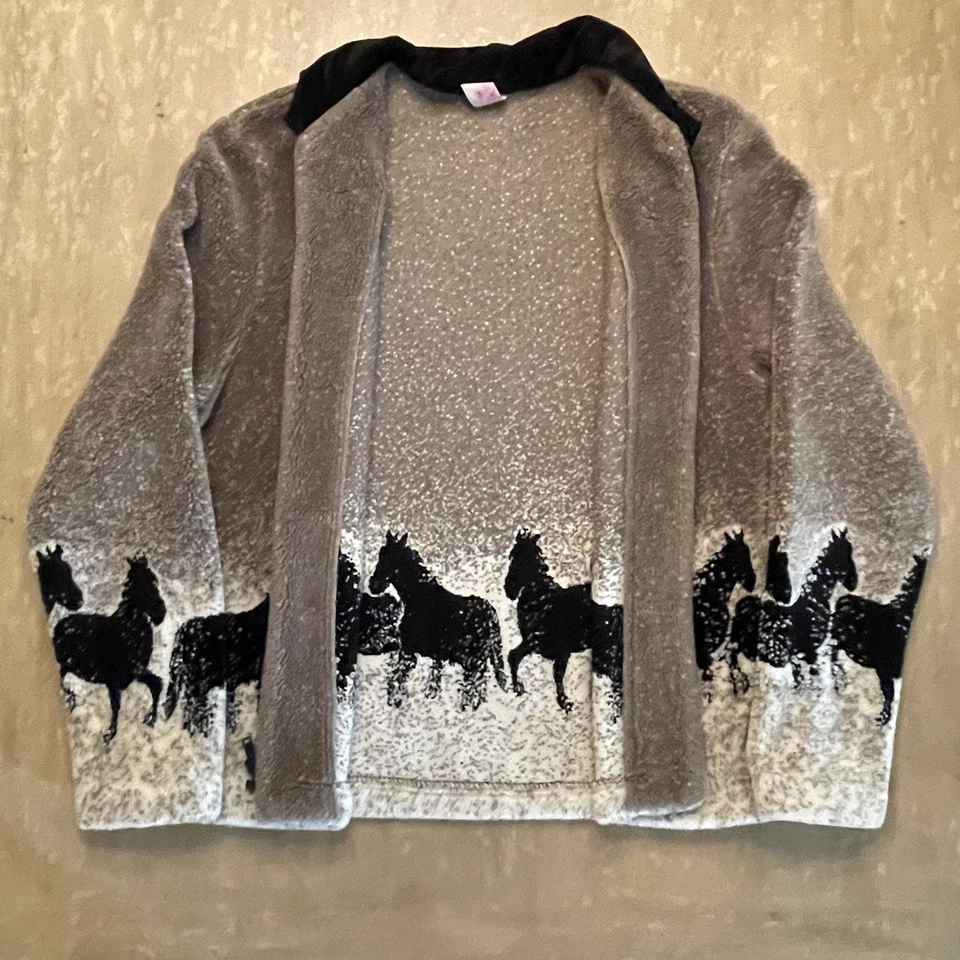 Chaqueta polar vintage de los 90 con estampado de caballo para correr ecuestre occidental hecha en EE. UU. mediana Foto 4 de 4