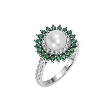 18K White Gold Plated Silver Ring With 8 Round Brilliant Freshwater Cultured ...