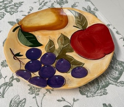 Home Trends VERDONA Salad Plate Fruit Pattern Grapes Pear Apple Hand-painted NEW