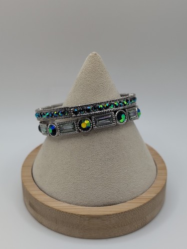 Beautiful JTV Multicolor Crystal Silver Tone Stretch Bracelet Set - Picture 4 of 5