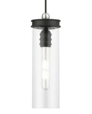 Livex Lighting 41236 Devoe 5"W Mini Pendant - Black / Brushed Nickel Accent