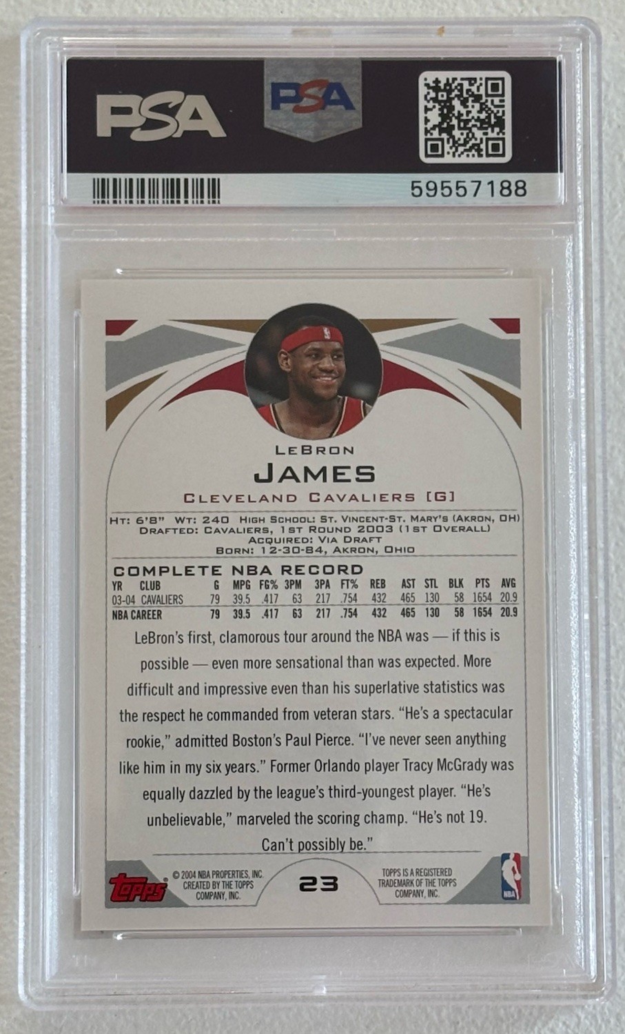 2004 TOPPS #23 LEBRON JAMES PSA 9 - MINT view 2