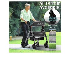 BlessReach Grey 450lb capacity Rollator Walker with Seat for Seniors   WB-2106-T