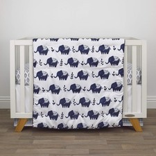 NoJo Indigo Hues Blue and White Elephant 4 Piece Nursery Crib Bedding Set