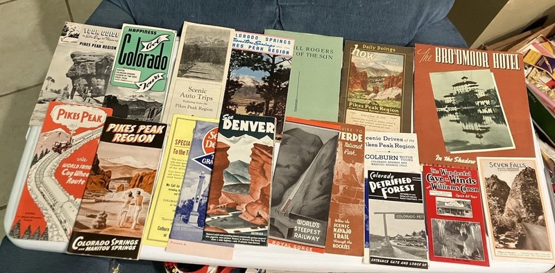 18 1930s-1960s Vintage Colorado Travel Brochures, maps, Pikes Peak Park more Lot
