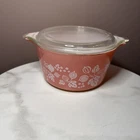 Vintage Pyrex Gooseberry Pink White 473 1 Qt Casserole Dish with Lid 470