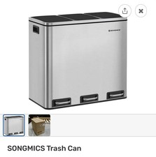 SONGMICS Trash Can, 3 x 4.8 Gallon Garbage Can, 14.4 Gallon Recycle Bin, Silver