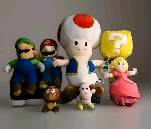 Super Mario Bros Nintendo PEACH TOAD MARIO Plush & Light Up Backpack 8pc Lot - Picture 2 of 7
