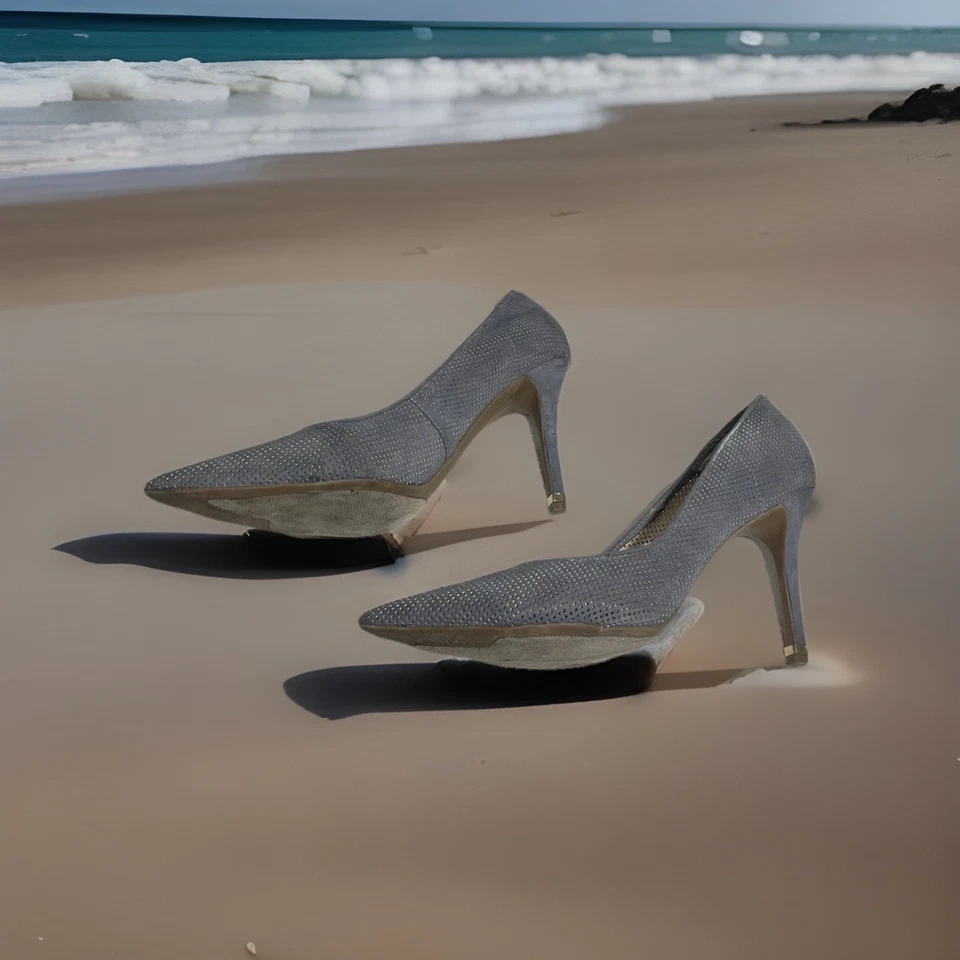 Guess 12M Gray Pumps Heels Pointed Toe Stiletto Career Date Night Jeans Look Fun - Image 3 of 4