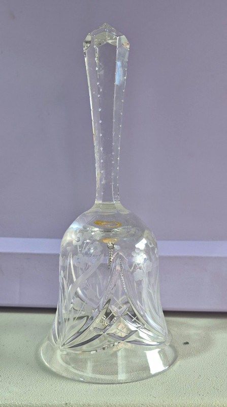 Unmarked Clear Etched Glass Decorative Bell, Cut Crystal Style