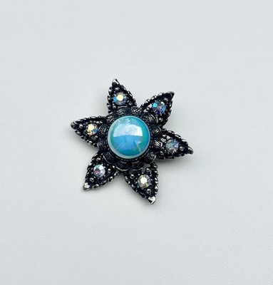 Aurora Borealis hellblau Stern dunkel silberfarben Brosche Anstecknadel Vintage Stil 317