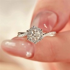 925 Sterling Silver Engagement Ring Women Crystal Wedding Promise Jewellery Gift