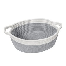 HONCESTA Small Dog Toy Basket, Woven Cotton Rope Storage Box for Small, Grey
