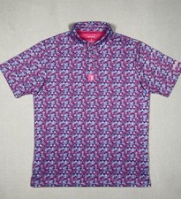 Bogey Bros Golf Polo Shirt Mens L Blue Pink Performance Whale Tail Bikini Print