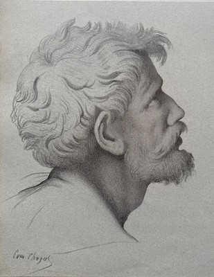 Antiker Kupferstich 1868 Akademisches Männerportrait Studie