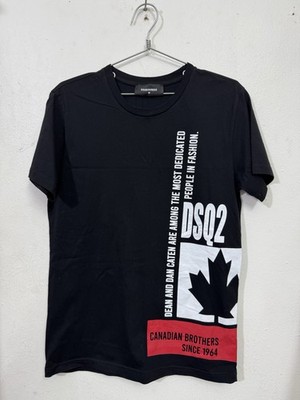 DSQUARED2 Men's Black Graphic T-Shirt Medium M Classic Raglan Fit Made In Italy
