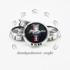 4Pack For 2012-2025 Mustang GT Black w/ Chrome Running Horse Wheel Center Caps