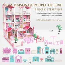 Grande Maison de Poupée 14 Pièces Villa 3 Étages Meubles Accessoires Enfant