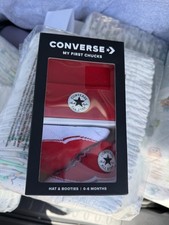 Converse My First Chuck  s Baby Shoes New Inbox  Red 0 To 6 Months Hat And Booties